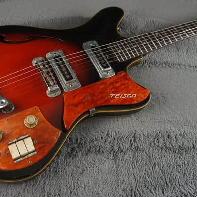 Vintage 1960s Teisco Semi-Hollow Electric Guitar Sunburst MIJ Gold Foil Pickups w/ Case – Refret image 4