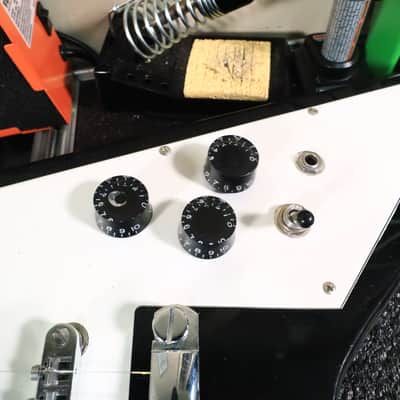 Flying V Style Electric Guitar in Black with White Pickguard image 20