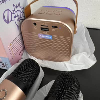 Mini Karaoke Machine – Rose Gold Bluetooth Speaker with 2 Wireless Mics & Colorful Lights image 4