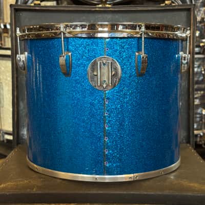 VINTAGE 1970's Ludwig 12x15" Blue & Olive Badge Concert Tom in Blue Sparkle image 2