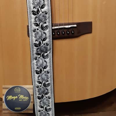 Perri’s Leathers black & white flowers 2" jacquard guitar strap, TWS-7682 image 1