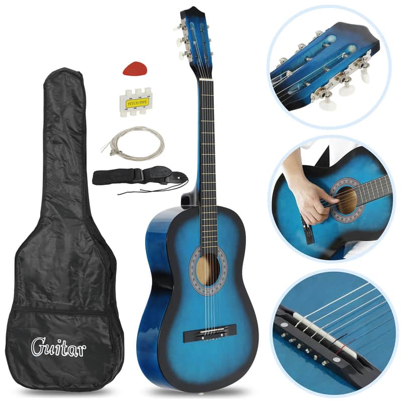 38 Inch Beginners Acoustic Guitar Tuner and Pick in Blue With Free Case Strap image 1