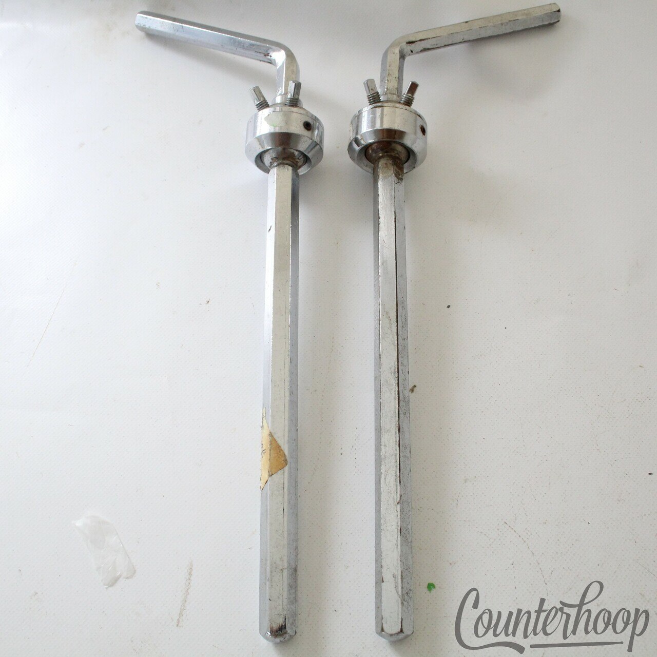 Pearl 2x Hex Double Tom Drum L-Arms Mounts Bass Arm 5/8" Chrome Vintage70s Japan — main photograph