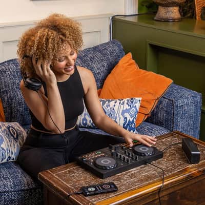 AlphaTheta DDJ-FLX2 Compact 2-Channel DJ Controller with Pioneer DJ DM-50D-BT 5-Inch Bluetooth Active Monitors and Hosa CMR-206 3.5mm TRS to Dual RCA Cable image 8