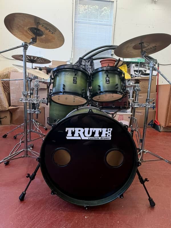 Truth Custom Drums Truth Custom Drum Kit, Sabian Vault and AA/AAX Cymbals, Tama Speed Cobra Pedals Unknown - Dark Green Burst image 1