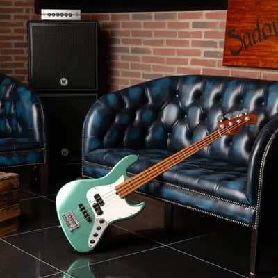 Sadowsky MetroExpress 21-Fret Hybrid P/J Bass, Roasted Maple Fingerboard, 4-String - Solid Sage Green Metallic High Polish image 8
