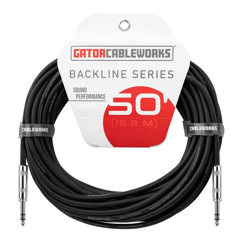 CableWorks By Gator Cases Backline Series 50-foot TRS ¼” Male to Male Balanced Patch Cable (GCWB-BPC-50) image 1