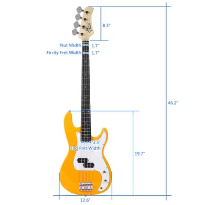 Glarry Yellow GP Electric Bass Guitar w/20W Amplifier image 3