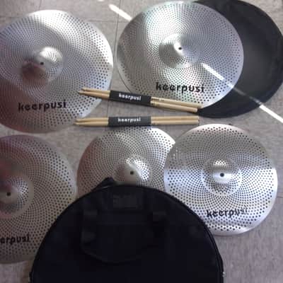 Low Volume Cymbals 5 Pack w/ soft Gig Bag 14" Hats 16" + 18" Crashes 20" Ride + 2 pairs 5A Sticks image 1