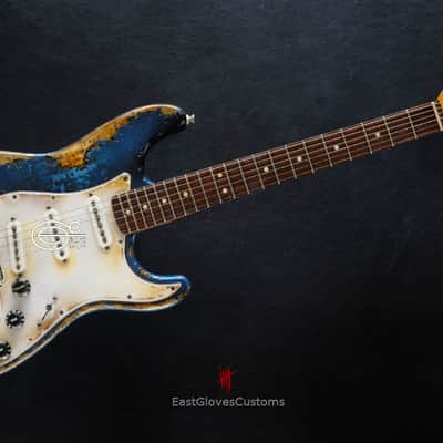 Fender Stratocaster Midnight Blue Pelham Dark Blue Heavy Relic Aged by East Gloves Customs image 17
