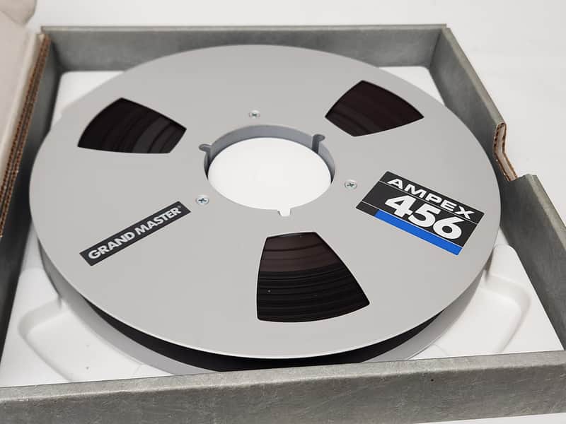 Ampex 456 Grand Master Metal Take Up Reel With Tape & Box 1" x 10.5" Inch Tape image 1