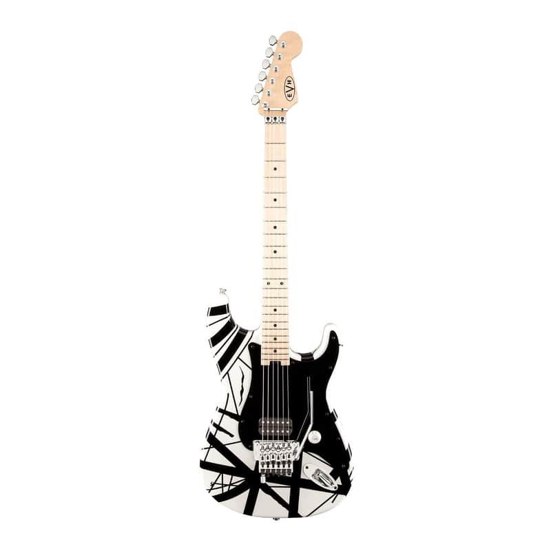 EVH Striped Series Stratocaster Electric Guitar - White with Black Stripes