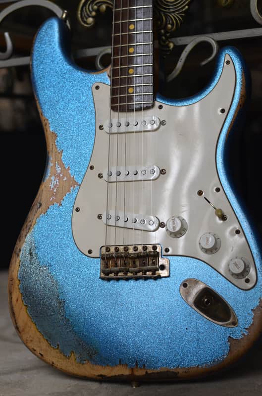 American Fender Stratocaster Relic Nitro Lil Bad Azz Blue Sparkle SSS-CS 69's image 1