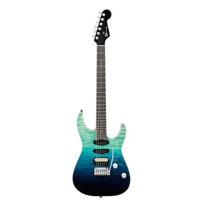 Charvel Pro-Mod Plus Dinky DK24 HSS 2PT EB QM - Ebony Fingerboard, Blue Curacao image 2