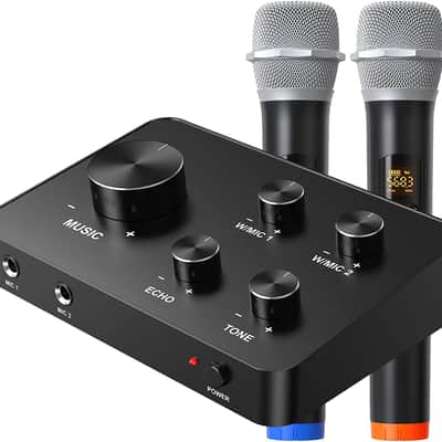 Rybozen Karaoke Wireless Microphone, UHF Dual Portable Wireless Microphone Systems for Karaoke, TV, PC, Party, DJ, Speaker, Meeting, Church, Wedding, Supports HDMI AUX Input/Out image 1