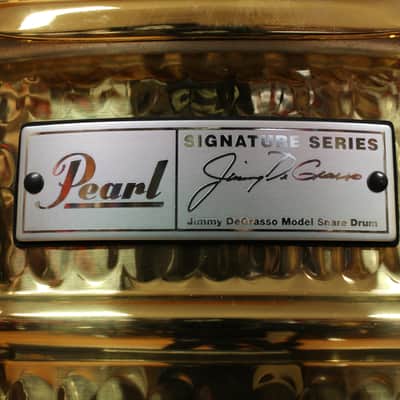 Early 2000s Pearl 5.5x14 Jimmy Degrasso Signature Snare Drum in Hammered Brass image 4