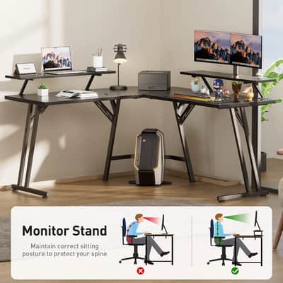 51-Inch L-Shaped Music Studio Desk with LED Lighting & Dual Monitor Stands – Producer Workstation image 3