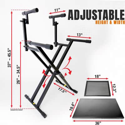 Portable Two-Tier DJ Table Stand| Two Tier Piano Keyboard Stand for Sheet Music and Tablet | DJ Laptop and Controller Stand | Music Production Workstation | Booth Stand image 2