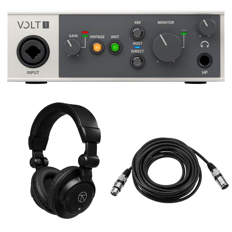 Universal Audio Volt 1 Portable 1x2 USB Type-C Audio/MIDI Interface, Bundle with TAPH100 Monitor Headphones and 25' Microphone Cable image 1