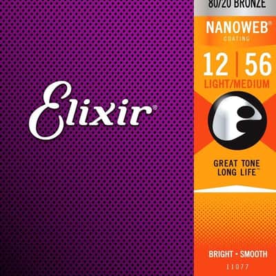 Elixir 80/20 Bronze Acoustic Guitar Strings NANOWEB Light/Medium .012-.056 image 1