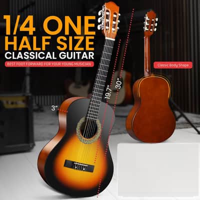 Beginner Acoustic Guitar Kit, 1/4 Junior Size All Wood Instrument for Kids, Adults, 30" Sunburst Teardrop Matte image 2