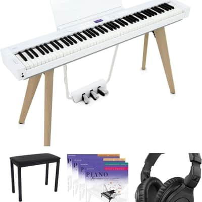 Casio Privia PX-S7000 Piano - White with Stand and 3 Pedals, Deluxe Piano Bench, Faber Piano Adventures Primer Level Learning Library Pack, and Sennheiser HD 280 Pro Headphones (White)
