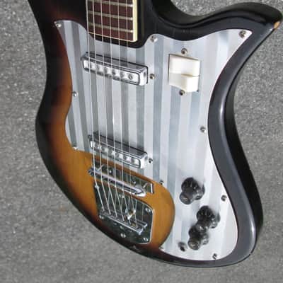 Vintage 60s Teisco Decca TULIP Guitar '3-D' Metal Pickguard 4/2 Headstock!  JAPAN ! HAS WIRING MOD image 8