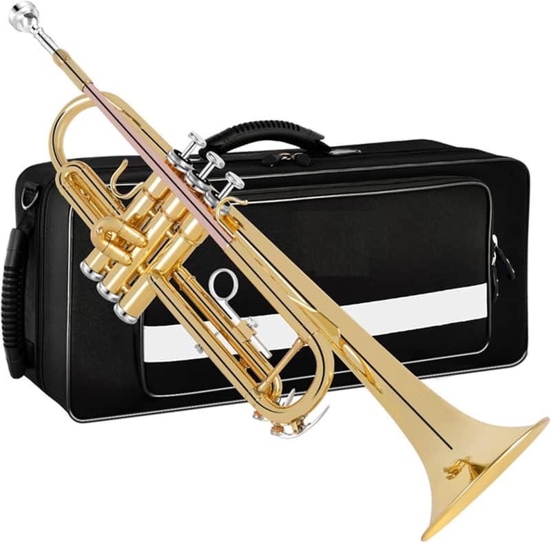Trumpet Standard Trumpet Set with Carrying Case,Gloves, 7C Mouthpiece, Cleaning Kit, Tuning Rod (GOLD/Phosphor Copper) image 1