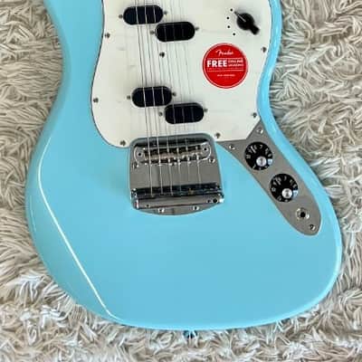 Fender Squier Paranormal Electric VI guitar, Daphne Blue with Matching Headstock
