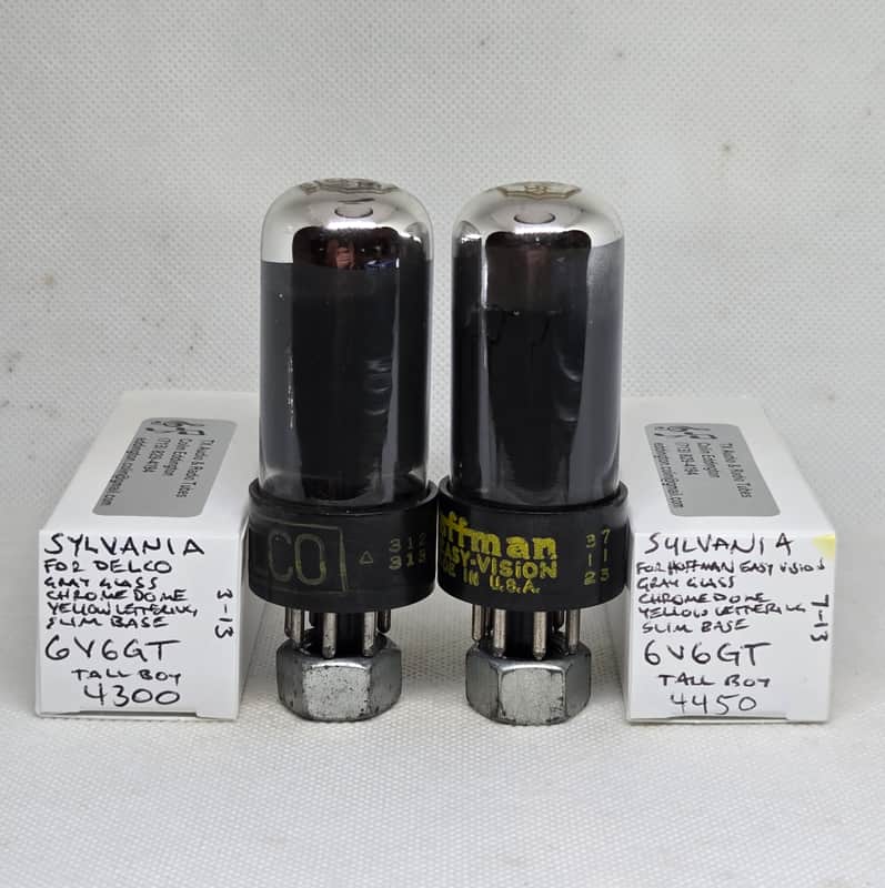Sylvania 6V6GT Chrome Dome Tall Boy Gray Glass Well Matched (3.3%) Pair NOS 6V6 image 1