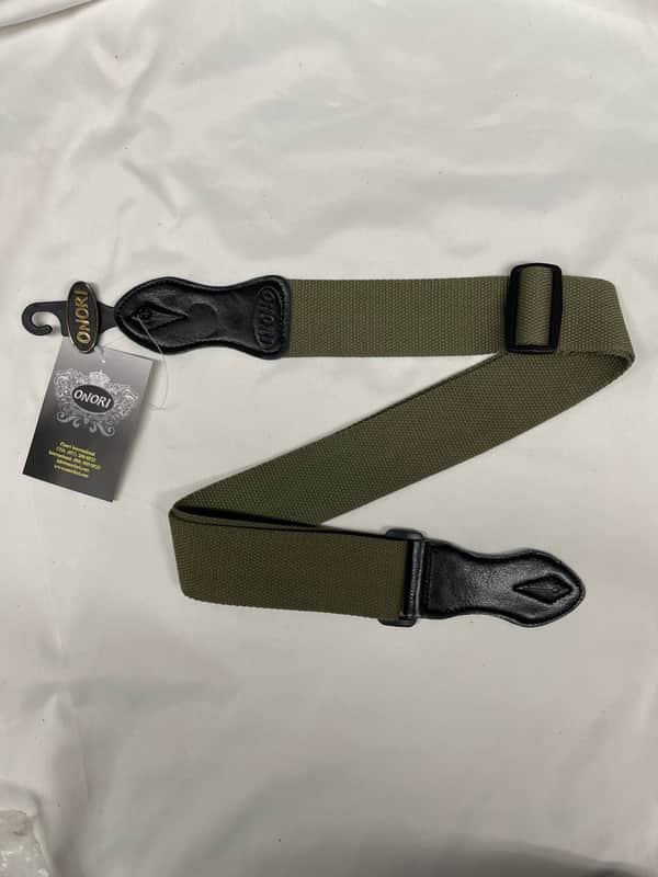 Onori OC1-OLIVE 2 inch Cotton Guitar Strap Olive Green NEW W/ Faux Synthetic Simulated Leather Ends image 1