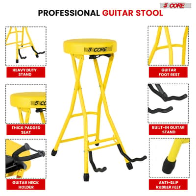 5Core Guitar Stool 3.15" Padded Chair Foldable Heavy Duty Music Seat Built in Foot Rest Guitar Stand - Yellow image 2