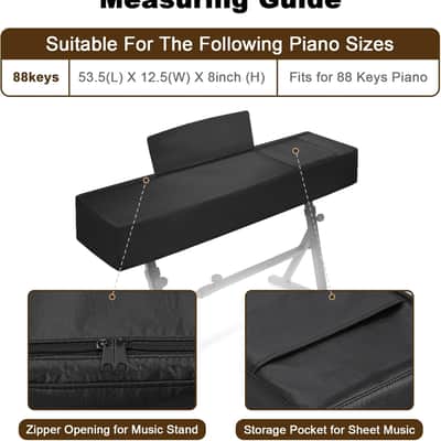 88 Keys Digital Piano Dust Cover with Music Stand Opening and Pockets - Waterproof Leatherette Electronic Keyboard Cover Fits for Most Piano(Black) image 2