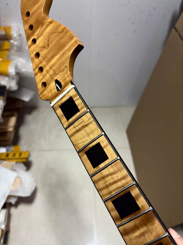 Big head 22fret Roasted Flame Maple Electric guitar neck part block inlay image 1