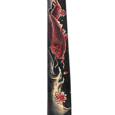 Walker & Williams KB-24 Skinny Black & Ruby Red Carved Grain Leather Strap w/Koi Design image 7