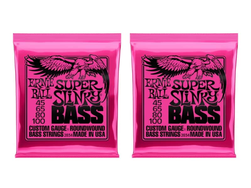 2 Pack Ernie Ball 2834 Super Slinky Round Wound Electric Bass Strings (45-100) image 1