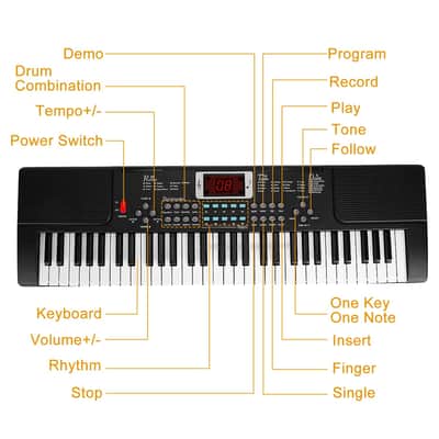61 Keys Digital Music Electronic Keyboard Electric Musical Piano Instrument Kids Learning Keyboard w/ Stand Microphone-Black image 2