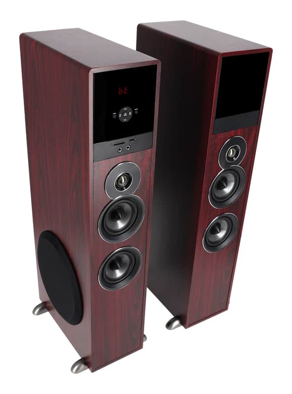 Rockville TM80C Cherry Powered Home Theatre Tower Speakers 8" Sub/Bluetooth/USB image 1