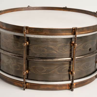 Ludwig Rare!! 1926-31' Ludwig Deluxe Scroll Engraved Snare Drum / Black Beauty 14"×6.5" image 4