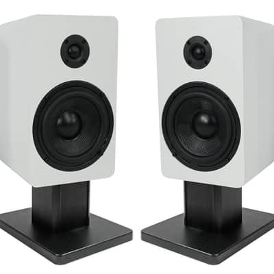 2) Rockville RockShelf 58W White 5.25" Home Bookshelf Speakers+8" Speaker Stands image 1
