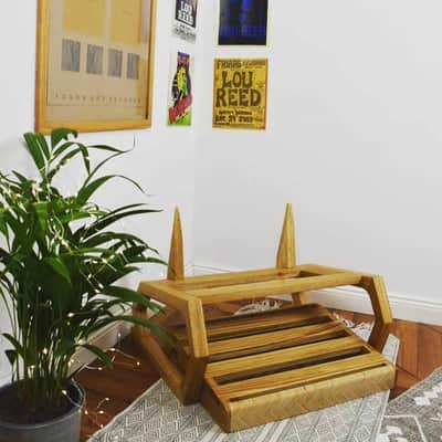 Lakefront Bright Braids pedalboard & Deluxe Amp stand set,  custom made solid wood guitar amplifier cabinet stand, mid century modern speaker stand 2024 - natural image 3