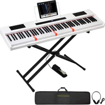 Digital Piano 88 Key Semi Weighted Keyboard, Piano Keyboard 88 Key for Beginners with Lighted Up Keys, Portable Electric Piano with Adjustable Stand,Carrying Case,Sustain Pedal,Headphone (White) image 1