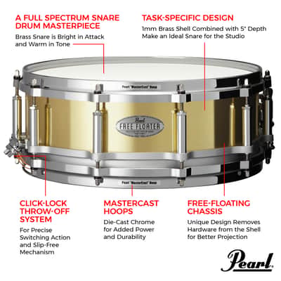 Pearl Free Floater 14x5" 1mm Brass Shell Snare Drum | Floating | NEW | Worldwide Ship | Authorized Dealer image 3