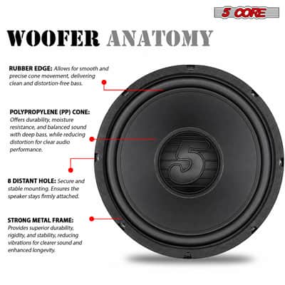 5 Core 12 Inch Car Woofer Audio Pair 400W 4Ohm Deep Bass Replacement Subwoofer for SUV Truck image 13