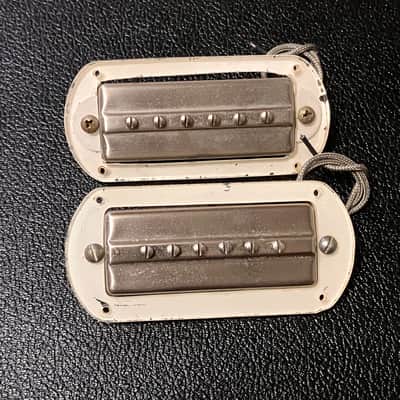 Vintage Pair Gibson P13 Pickup Set With Surrounds 1950’s Nickel Harmony Silvertone image 1