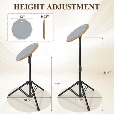 12-Inch Drum Practice Pad with Snare Drum Stand – Adjustable Percussion Training Kit image 3