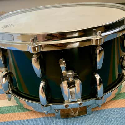 Pearl snare drum 14’’x6.5’’ Pearl masters custom maple shell  1996 - Emerald mist image 4