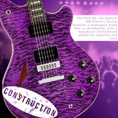 EVH SA-126 6-String Right-Handed Special QM Electric Guitar with 12 to 16-Inch Compound Ebony Fingerboard, 22 Jumbo Frets, and Triple Block Inlays (Transparent Purple Ebony) image 3