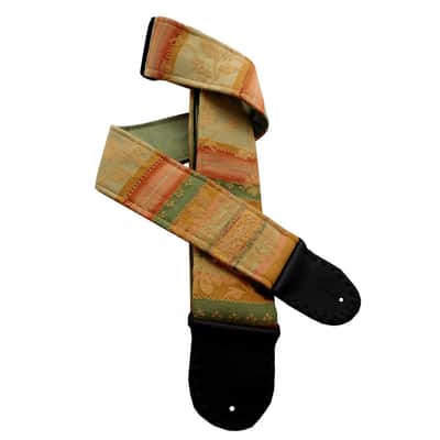 Near Vintage Handmade Guitar Strap Shades of Gold Sage Dusty Rose with Lace Inserts Limited Edition image 1