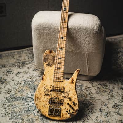 Fodera Custom Imperial Elite 5-Buckeye Burl Top w/5-Piece Maple Neck, Birdseye Maple FB & Abalone Block Inlay image 2